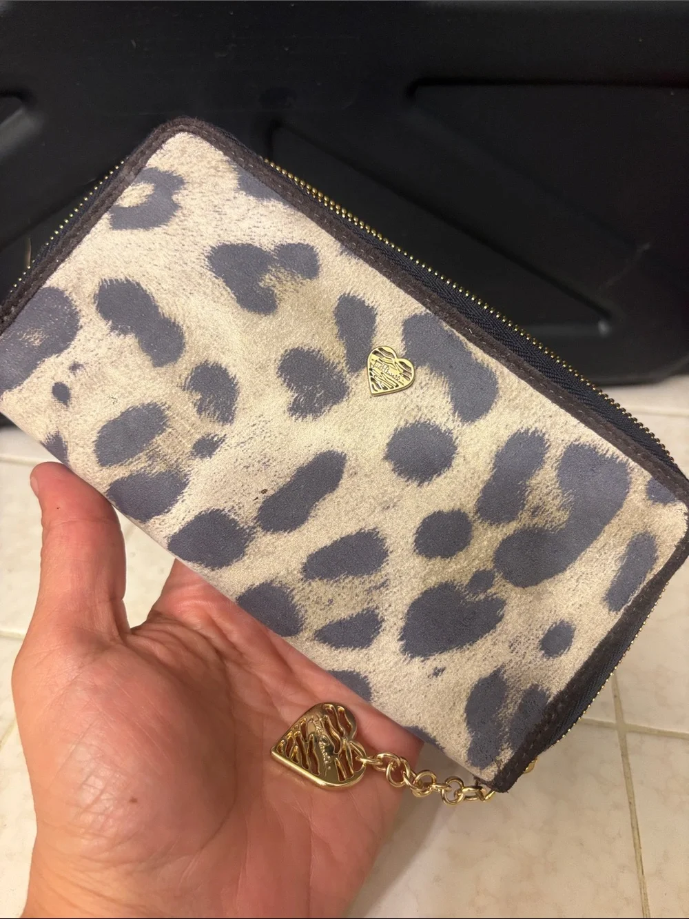 Just Cavalli Leopard-Print Zip Wallet in Beige and Gray